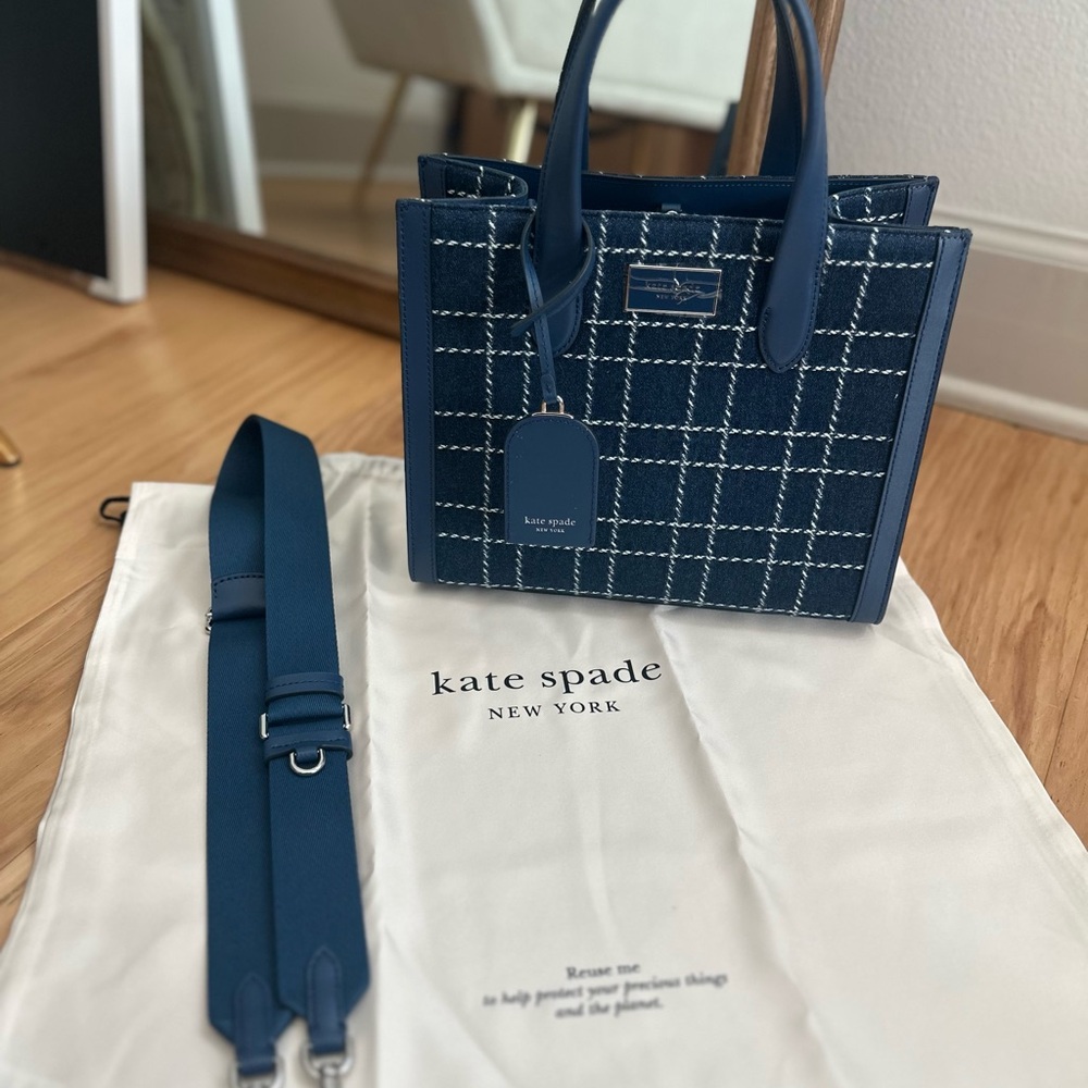 Kate Spade Blue and White Satchel with Detachable Strap